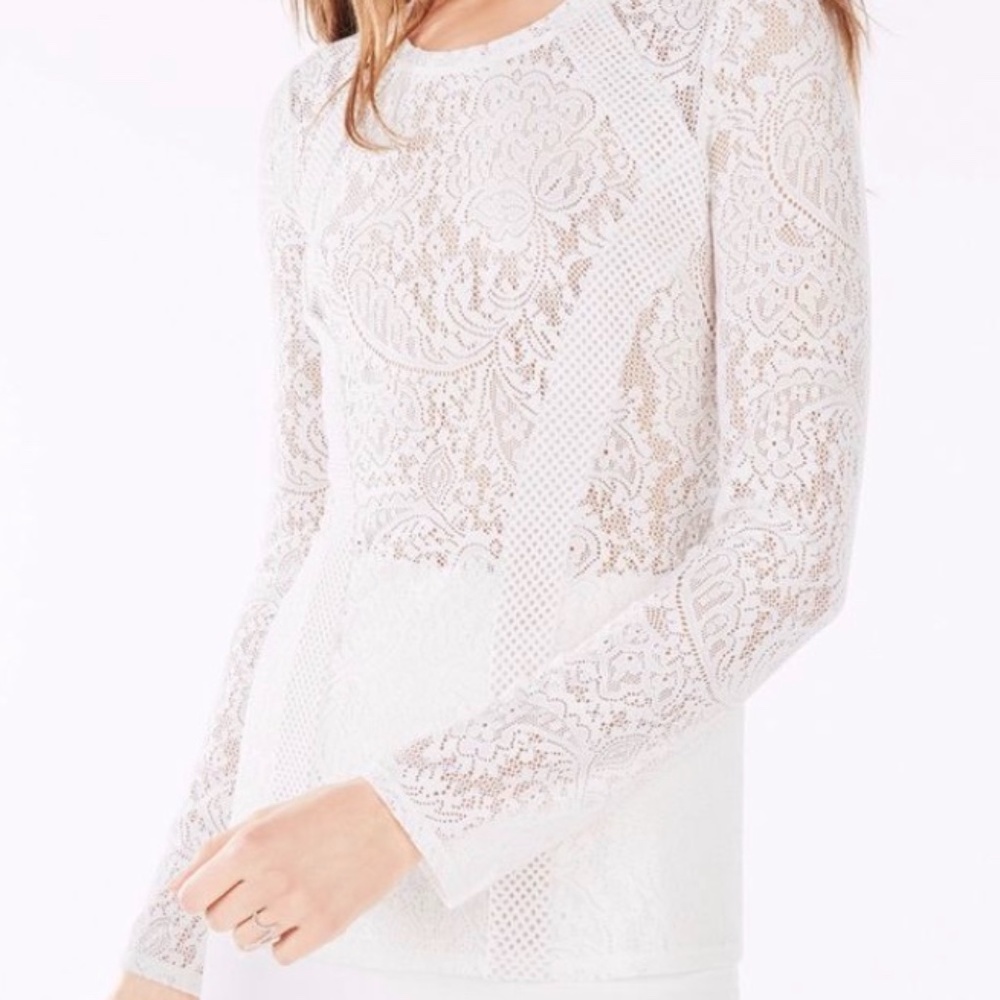 BCBGMAXAZRIA Mikayla Paisley Lace Top - Off White